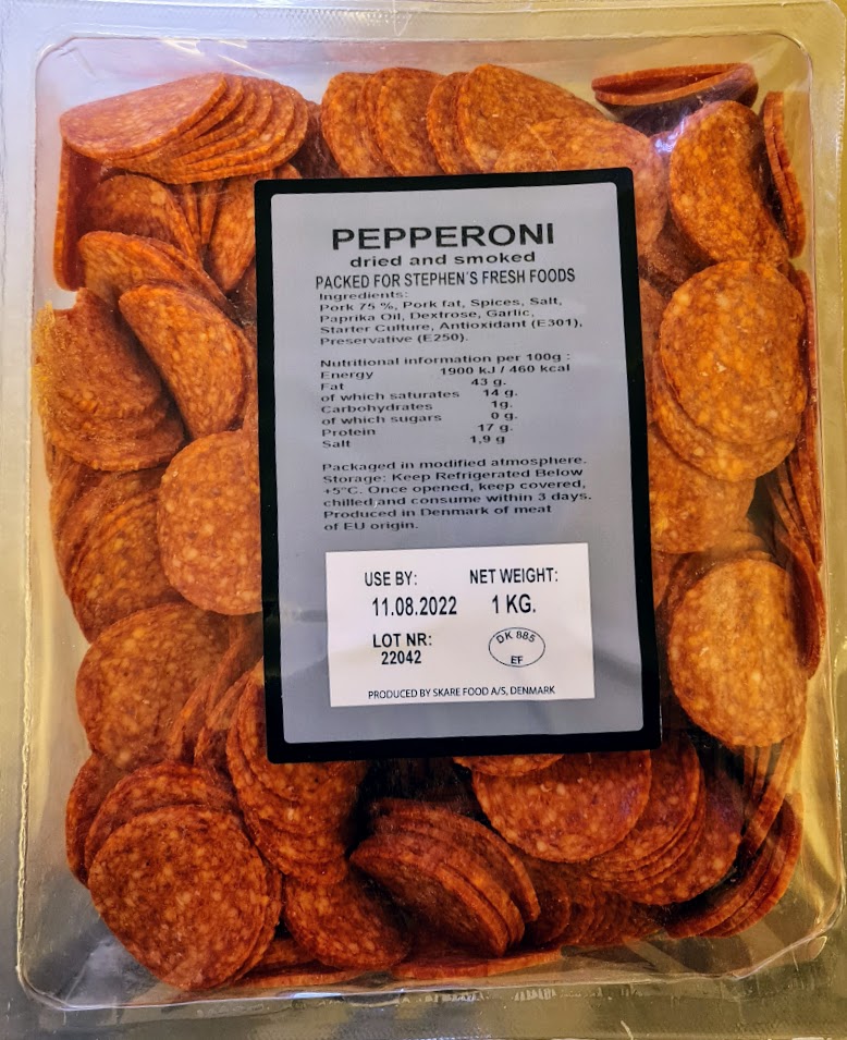 Sliced Pepperoni 1kg pack spotonwholesalefoods.co.uk